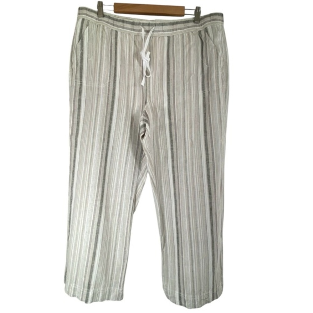 CAFFE MARRAKESH Linen Blend Stripes Pull On Cropped Pants XL